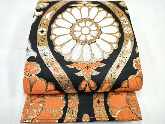 平和屋着物[]女の子　子供　丸帯　立涌花文　黒地　金糸　逸品　DABE7483ma