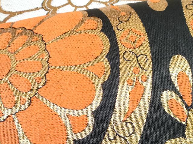 平和屋着物[]女の子　子供　丸帯　立涌花文　黒地　金糸　逸品　DABE7483ma