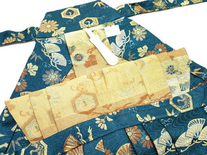 平和屋着物[]七五三　男の子　行灯袴・帯・懐剣・お守りセット　飛鶴花松文　金糸　DABE7496ma