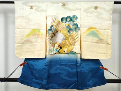 平和屋着物[]七五三　男の子　子供　羽織　刺繍　飛鶴松文　暈し染め　逸品　DABE7509ma