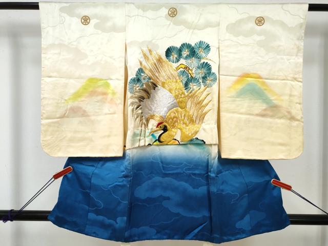 平和屋着物[]七五三　男の子　子供　羽織　刺繍　飛鶴松文　暈し染め　逸品　DABE7509ma
