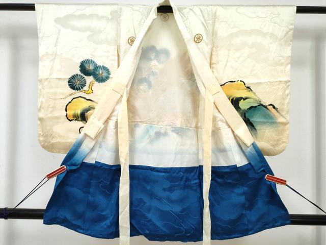 平和屋着物[]七五三　男の子　子供　羽織　刺繍　飛鶴松文　暈し染め　逸品　DABE7509ma