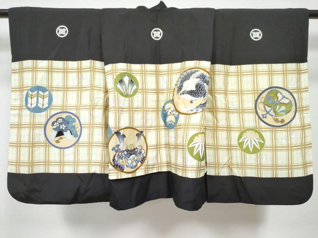 平和屋着物[]七五三　男の子　祝着・羽織・長襦袢(無双仕立て)セット　鷹　鷲　龍　兜　金彩　逸品　DABE7511ma
