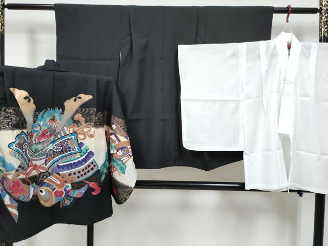 平和屋着物[]七五三　男の子　祝着・羽織・長襦袢(単衣)セット　龍　兜　打ち出の小槌　松文　暈し染め　金彩　DABE7512ma