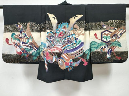 平和屋着物[]七五三　男の子　祝着・羽織・長襦袢(単衣)セット　龍　兜　打ち出の小槌　松文　暈し染め　金彩　DABE7512ma