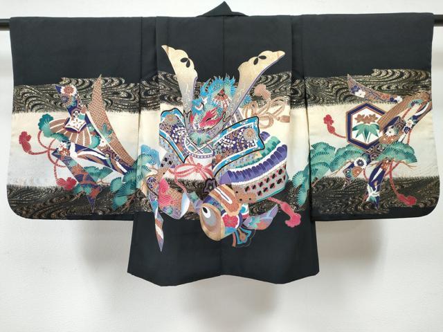 平和屋着物[]七五三　男の子　祝着・羽織・長襦袢(単衣)セット　龍　兜　打ち出の小槌　松文　暈し染め　金彩　DABE7512ma