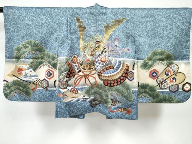 平和屋着物[]七五三　男の子　祝着・羽織・長襦袢(単衣)セット　龍　兜　矢羽松文　暈し染め　金彩　DABE7513ma