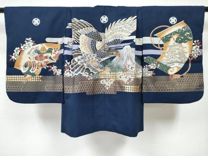 平和屋着物[]七五三　男の子　祝着・羽織・長襦袢(単衣)セット　鷹　鷲　エ霞風景花文　金彩　DABE7515ma