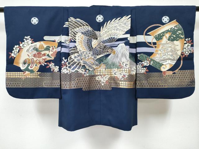 平和屋着物[]七五三　男の子　祝着・羽織・長襦袢(単衣)セット　鷹　鷲　エ霞風景花文　金彩　DABE7515ma