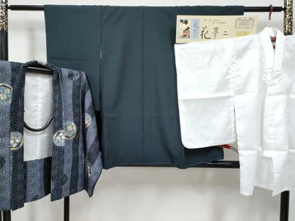 平和屋着物[]七五三　男の子　祝着・羽織・長襦袢(単衣)セット　花夢二　百入茶色　源氏香　色紙重ね丸文　金彩　未使用　DABE7516ma