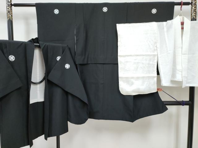 平和屋着物[]七五三　男の子　黒紋付・羽織・長襦袢(無双仕立て)セット　DABE7517ma