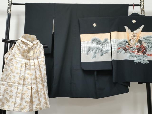 平和屋着物[]七五三　男の子　祝着・羽織・行灯袴セット　龍　兜　松文　金彩　DABE7518ma