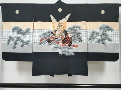平和屋着物[]七五三　男の子　祝着・羽織・行灯袴セット　龍　兜　松文　金彩　DABE7518ma