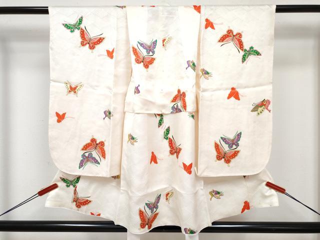 平和屋着物[]七五三　女の子　３歳　祝着　三つ身　長襦袢(無双仕立て・半衿刺繍)・被布セット　舞蝶文　金彩　逸品　DABE7519ma