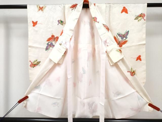 平和屋着物[]七五三　女の子　３歳　祝着　三つ身　長襦袢(無双仕立て・半衿刺繍)・被布セット　舞蝶文　金彩　逸品　DABE7519ma