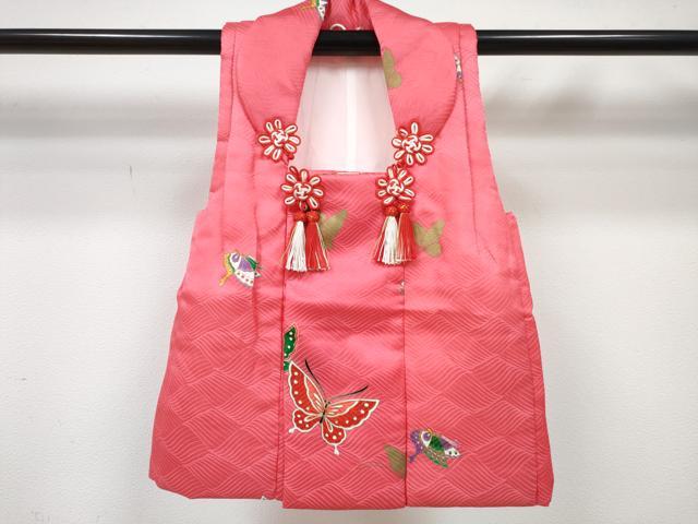 平和屋着物[]七五三　女の子　３歳　祝着　三つ身　長襦袢(無双仕立て・半衿刺繍)・被布セット　舞蝶文　金彩　逸品　DABE7519ma
