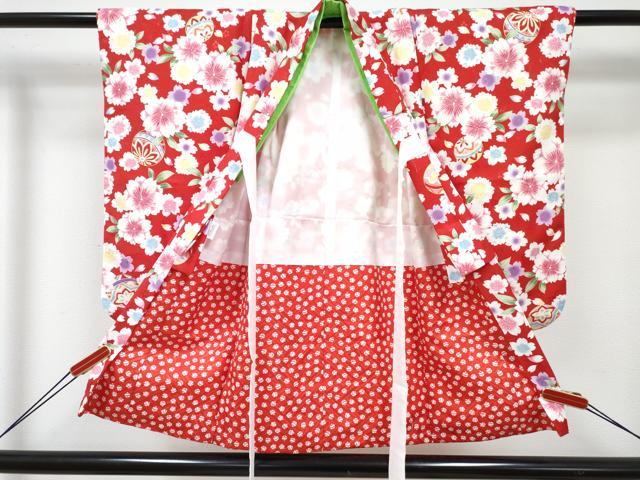 平和屋着物[]七五三　女の子　３歳　祝着　三つ身　長襦袢(単衣・半衿刺繍)・被布セット　鞠桜文　金彩　DABE7520ma