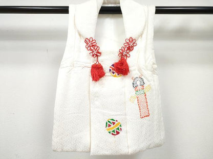 平和屋着物[]七五三　女の子　３歳　祝着　三つ身　長襦袢(単衣・半衿刺繍)・被布セット　鞠桜文　金彩　DABE7520ma