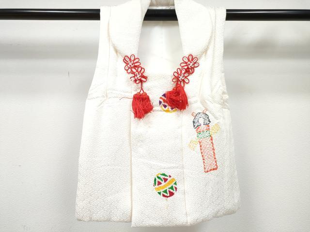 平和屋着物[]七五三　女の子　３歳　祝着　三つ身　長襦袢(単衣・半衿刺繍)・被布セット　鞠桜文　金彩　DABE7520ma