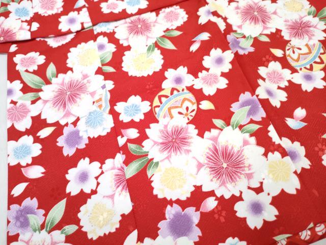 平和屋着物[]七五三　女の子　３歳　祝着　三つ身　長襦袢(単衣・半衿刺繍)・被布セット　鞠桜文　金彩　DABE7520ma