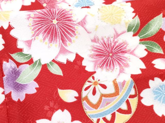 平和屋着物[]七五三　女の子　３歳　祝着　三つ身　長襦袢(単衣・半衿刺繍)・被布セット　鞠桜文　金彩　DABE7520ma