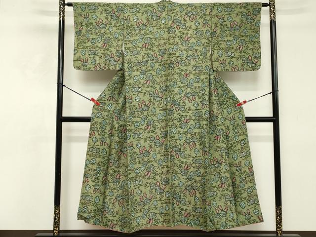平和屋着物■上質な小紋　紬地　型染　風景文　正絹　逸品　DABE7569cd