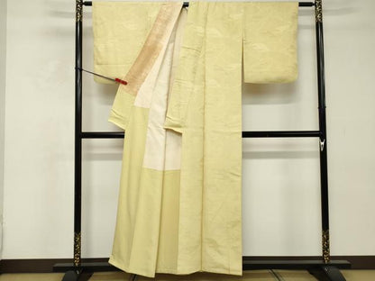 平和屋着物■上質な色無地　吉祥草葉地紋　蒸栗色　正絹　逸品　DABE7627cd