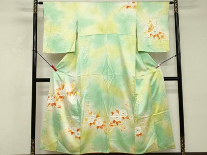 平和屋着物■訪問着　手描き　草花文　暈し染め　金彩　正絹　逸品　DABE7628cd