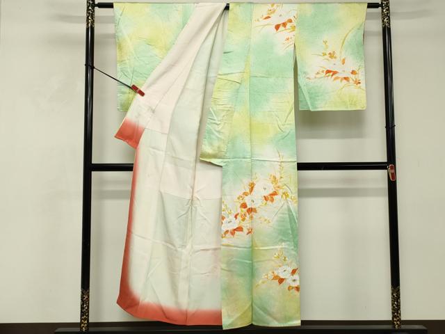 平和屋着物■訪問着　手描き　草花文　暈し染め　金彩　正絹　逸品　DABE7628cd