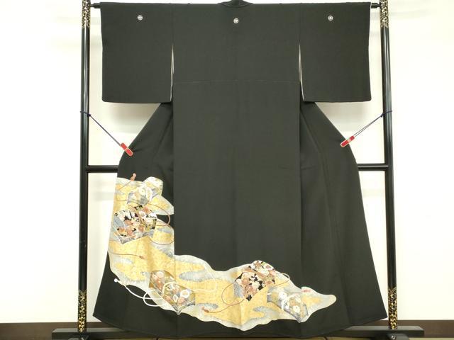 平和屋着物■豪華黒留袖　駒刺繍　文箱花文　金彩　正絹　逸品　DABE7634cd