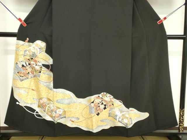 平和屋着物■豪華黒留袖　駒刺繍　文箱花文　金彩　正絹　逸品　DABE7634cd