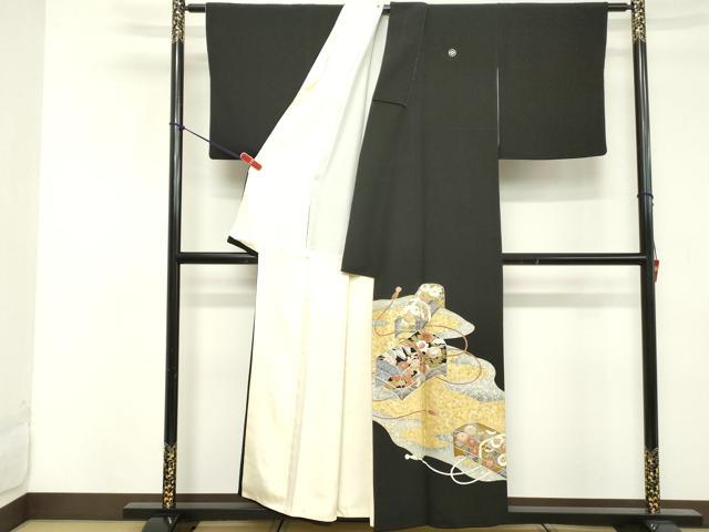 平和屋着物■豪華黒留袖　駒刺繍　文箱花文　金彩　正絹　逸品　DABE7634cd