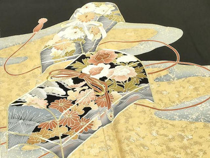 平和屋着物■豪華黒留袖　駒刺繍　文箱花文　金彩　正絹　逸品　DABE7634cd