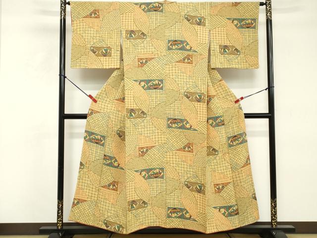 平和屋着物■上質な小紋　幾何学文　正絹　逸品　DABE7635cd