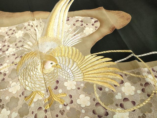 平和屋着物■豪華黒留袖　刺繍　花蝶文　金彩　正絹　逸品　DABE7637cd