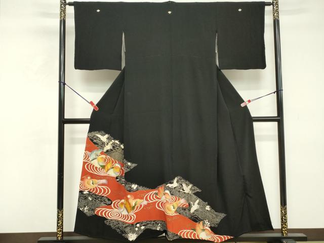 平和屋着物■豪華黒留袖　刺繍　流水に鴛鴦　正絹　逸品　DABE7641cd