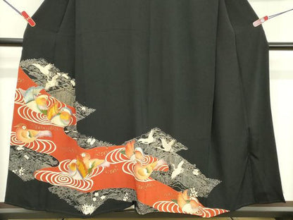 平和屋着物■豪華黒留袖　刺繍　流水に鴛鴦　正絹　逸品　DABE7641cd