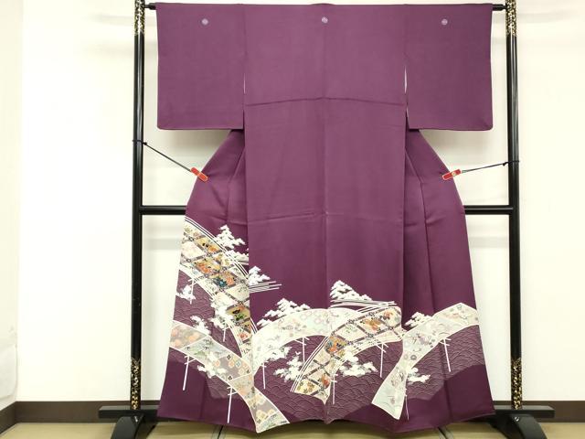 平和屋着物▽豪華色留袖　単衣　紬地　刺繍　草葉文　正絹　逸品　DAAS0765az 平和屋着物▽豪華色留袖 単衣 紬地 刺繍 草葉文 正絹 逸品 DAAS0765az