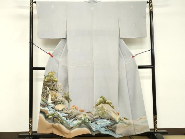 平和屋着物■豪華色留袖　手描き　駒刺繍　風景文　暈し染め　金彩　正絹　逸品　DABE7654cd