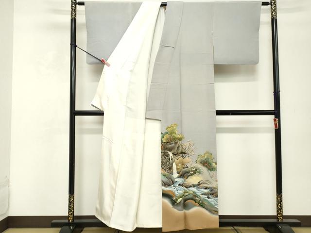 平和屋着物■豪華色留袖　手描き　駒刺繍　風景文　暈し染め　金彩　正絹　逸品　DABE7654cd