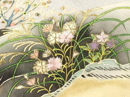 平和屋着物■豪華色留袖　手描き　駒刺繍　風景文　暈し染め　金彩　正絹　逸品　DABE7654cd