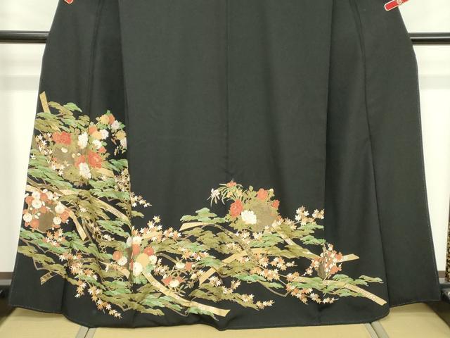 平和屋着物■豪華黒留袖　草花文　金彩　正絹　逸品　DABE7658cd