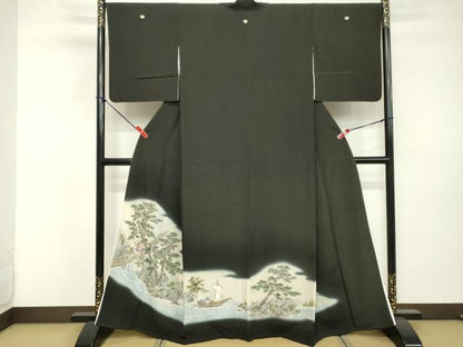平和屋着物■豪華黒留袖　手描き　舟　暈し染め　正絹　逸品　DABE7659cd