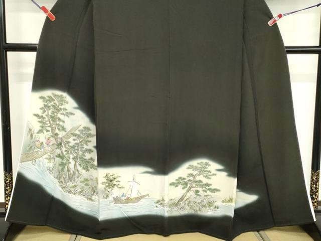 平和屋着物■豪華黒留袖　手描き　舟　暈し染め　正絹　逸品　DABE7659cd