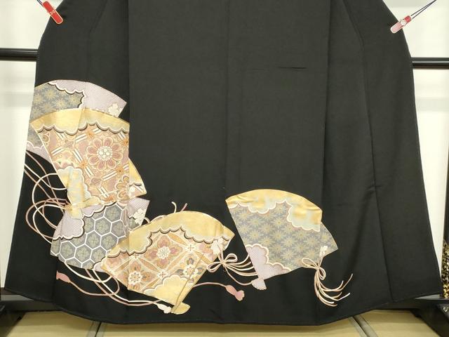 平和屋着物■豪華黒留袖　駒刺繍　扇面花文　金彩　正絹　逸品　DABE7661cd