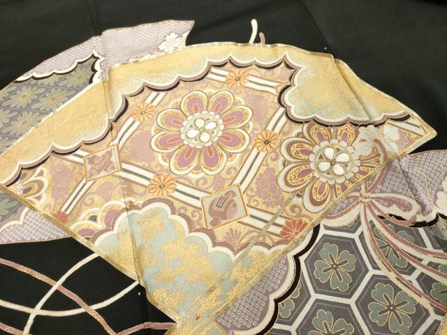 平和屋着物■豪華黒留袖　駒刺繍　扇面花文　金彩　正絹　逸品　DABE7661cd