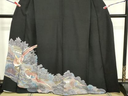 平和屋着物■豪華黒留袖 刺繍 鳳凰花文 金彩 正絹 逸品 DABE7680cd