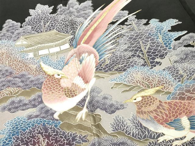 平和屋着物■豪華黒留袖 刺繍 鳳凰花文 金彩 正絹 逸品 DABE7680cd