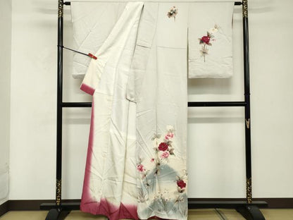 平和屋着物■訪問着 手描き 枝花文 暈し染め 正絹 逸品 DABE7699cd