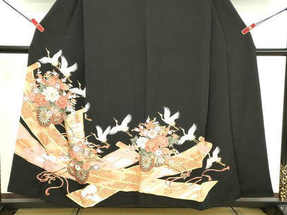 平和屋着物■豪華黒留袖 駒刺繍 花車文 金彩 正絹 逸品 DABE7705cd